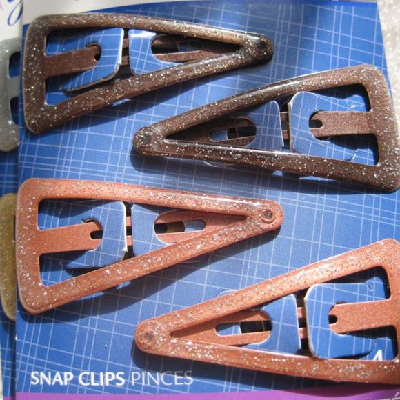 4 Goody Fashionow Triangle Glittery Epoxy Covered Metal Hair Snap Clips Glitter - Picture 6 of 13